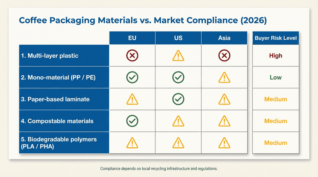 Coffee Packaging Materials vs Market Compliance Matrix Coffee Packaging Materials vs Market Compliance Matrix