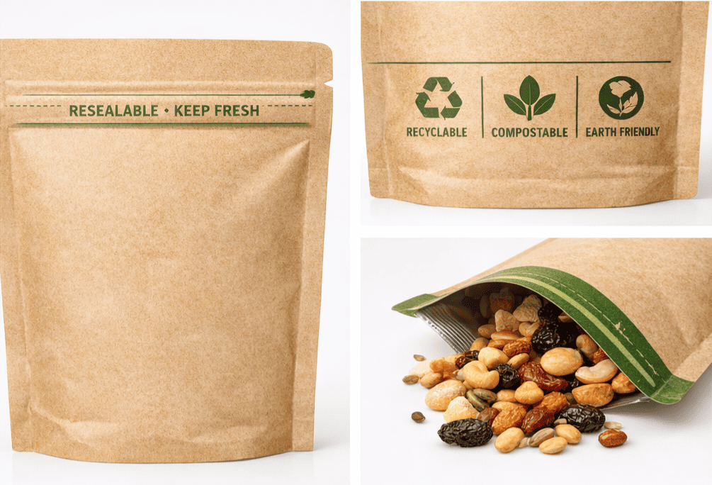 Custom Sustainable Kraft Snack Stand Up Pouch Custom Sustainable Kraft Snack Stand Up Pouch